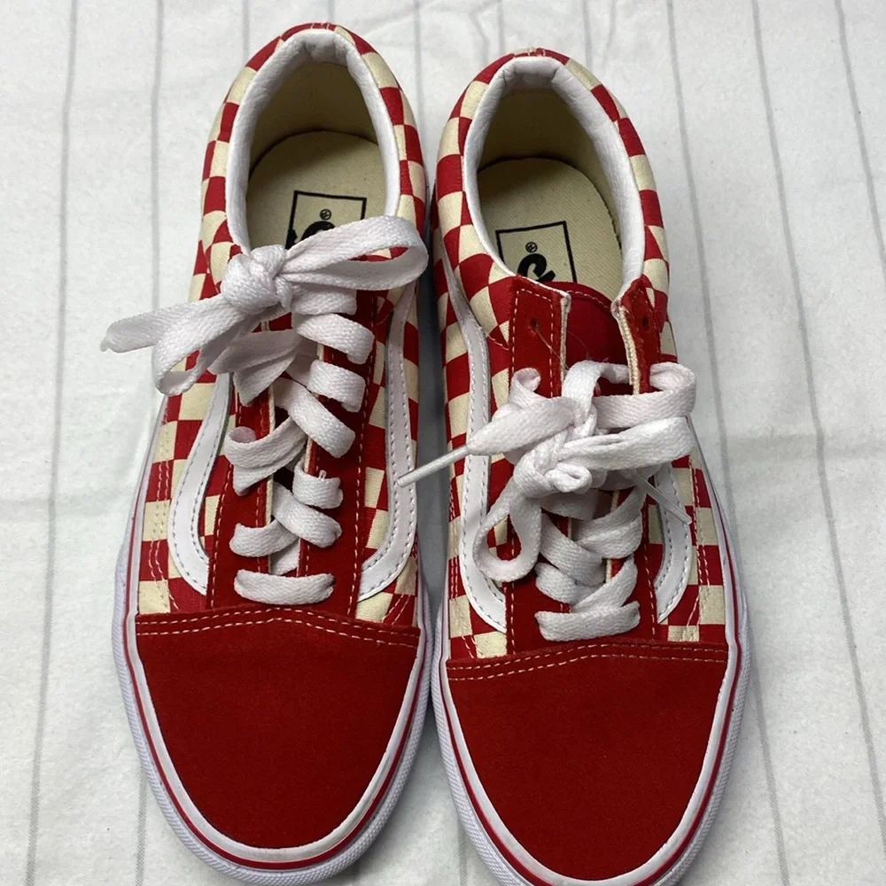 Vans Old Skool Checkerboard‎ Racing Red Checkered Sneakers, Size 5.0 - Picture 6 of 9